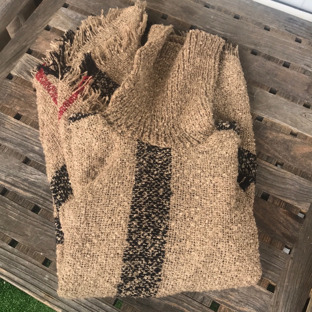 LAST 1 Mocha Plaid Stripe Turtleneck Poncho - Picture 7 of 8